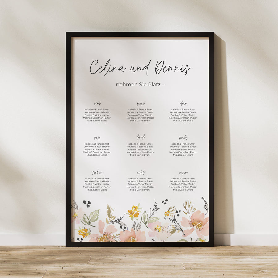 Sitzplan Hochzeit Porträt 60 x 90 cm Blumen Pop II foto