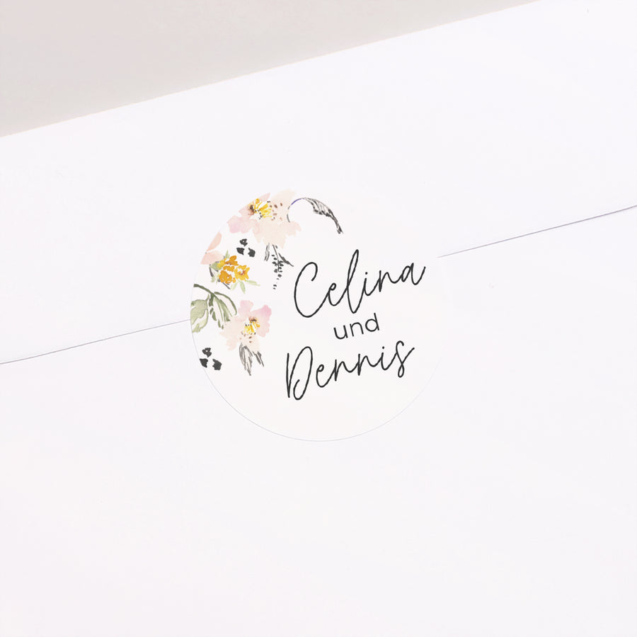 Sticker Hochzeit Rund Blumen Pop II foto