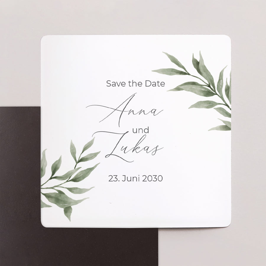 Save the date Karte Hochzeit Satz von 9, magnetisch. Pflanzenparade foto
