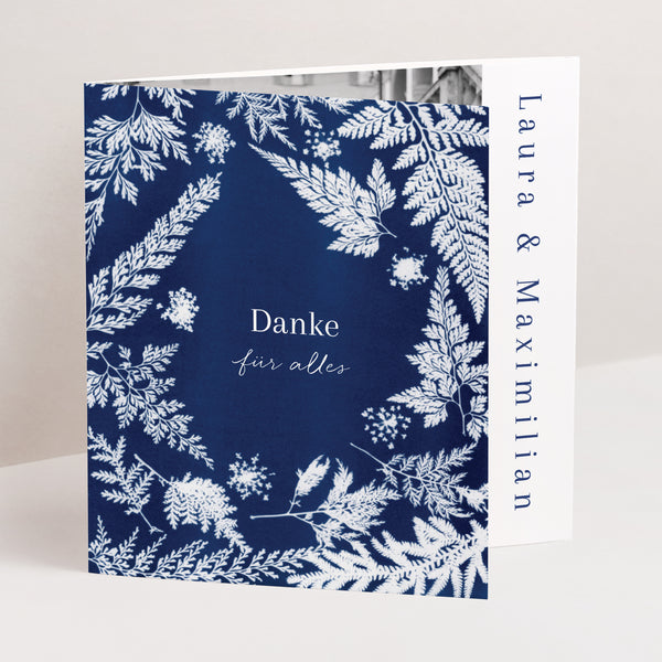 Dankeskarte Hochzeit Asymmetrisches Triptychon Cyanotypie foto