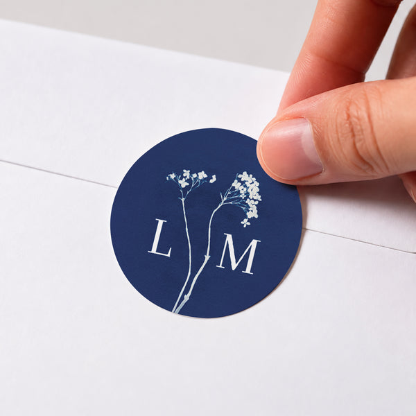 Sticker Hochzeit Rund Cyanotypie foto