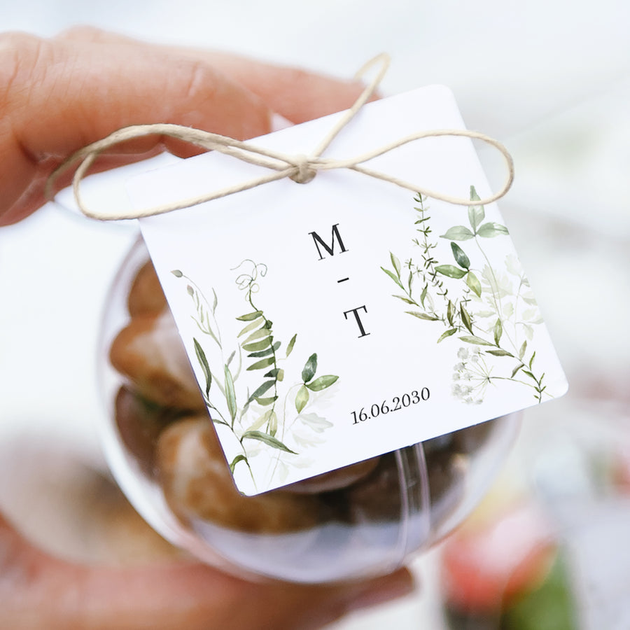 Geschenkbox Hochzeit Kugel mit quadratischem Etikett Seralin foto