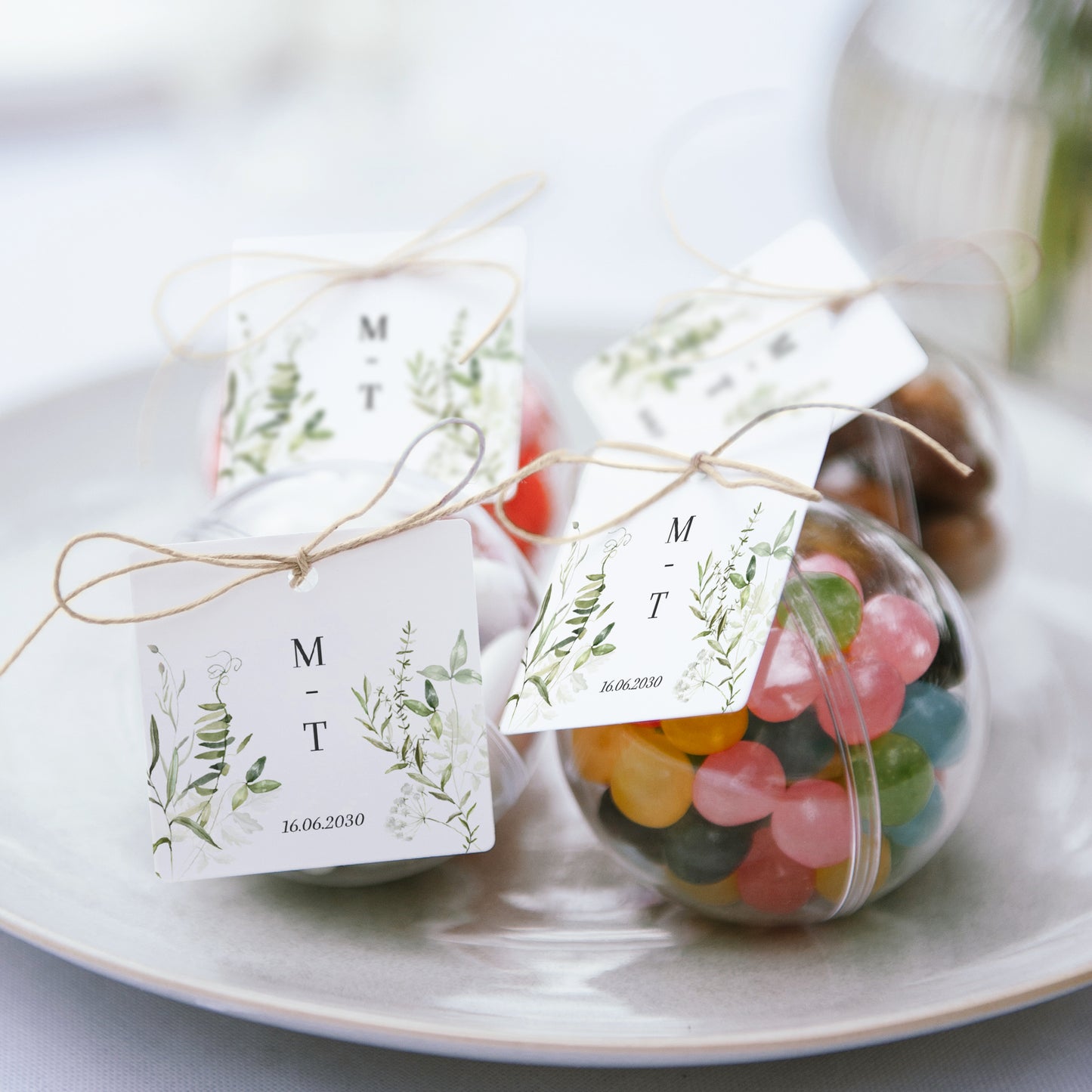 Geschenkbox Hochzeit Kugel mit quadratischem Etikett Seralin foto N° 2