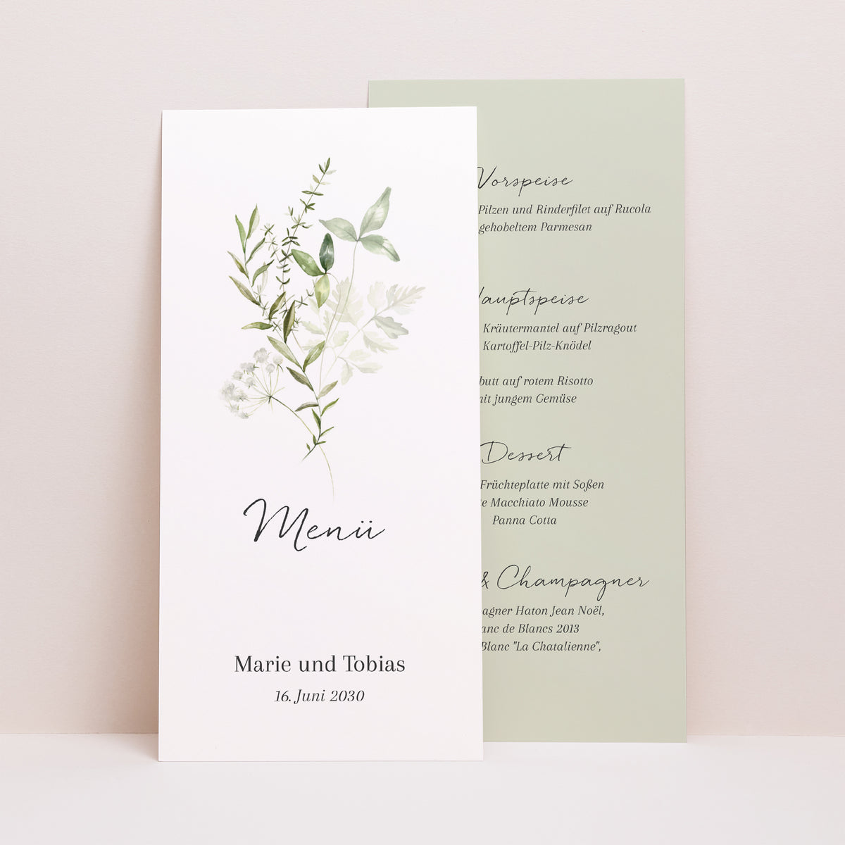 Menükarte Hochzeit Panoramatisches Porträt Seralin foto