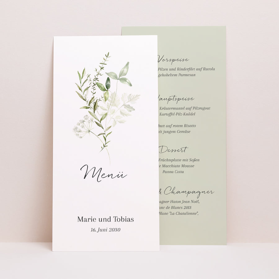 Menükarte Hochzeit Panoramatisches Porträt Seralin foto