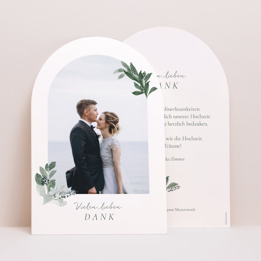 Dankeskarte Hochzeit Arche Pflanzenkranz foto