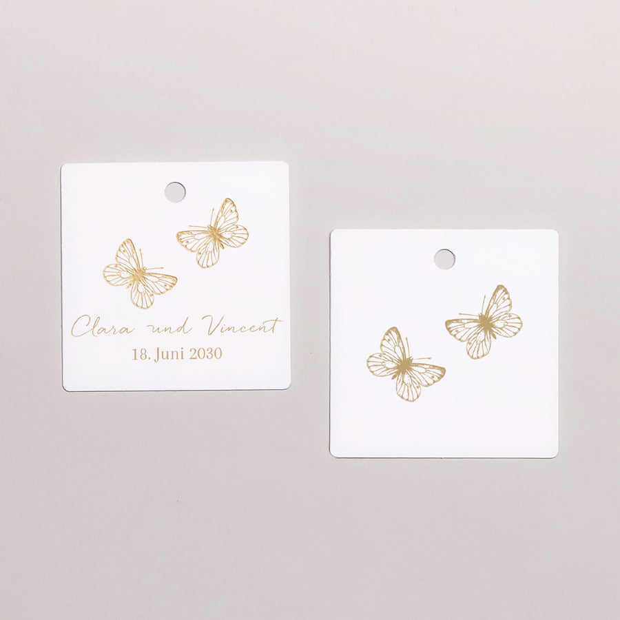 Vorgelochtes Etikett Hochzeit quadratisch Goldenes Herbarium foto