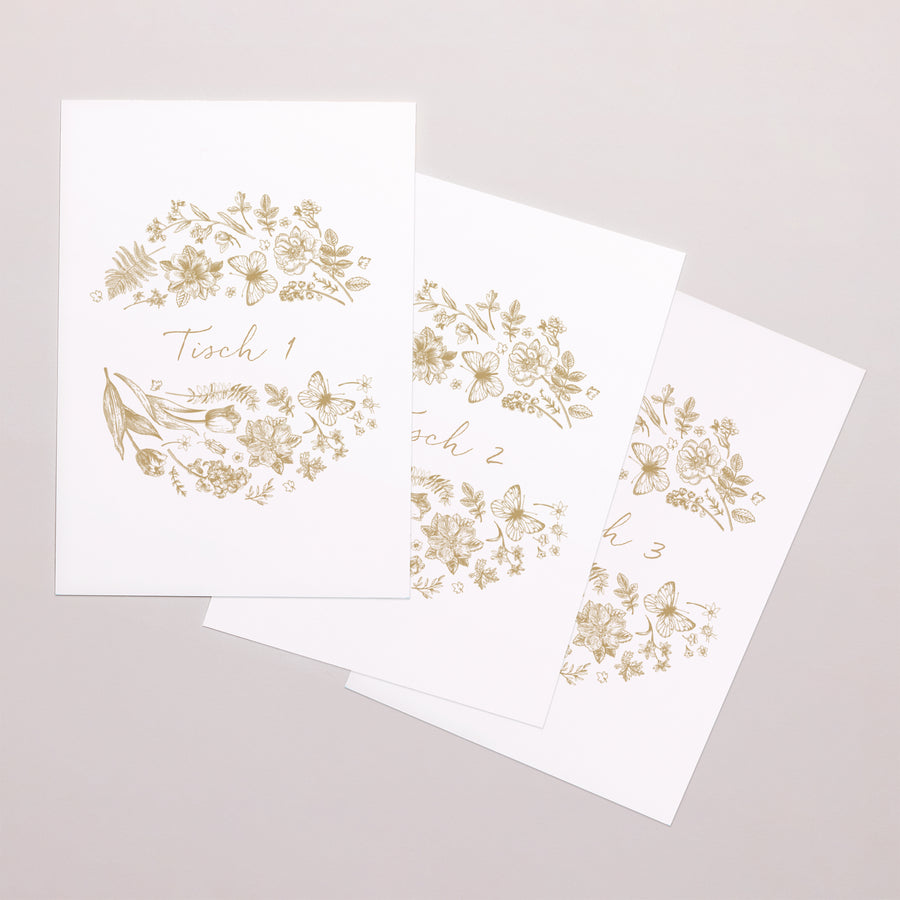 Tischnummern Hochzeit Rechteck Goldenes Herbarium foto
