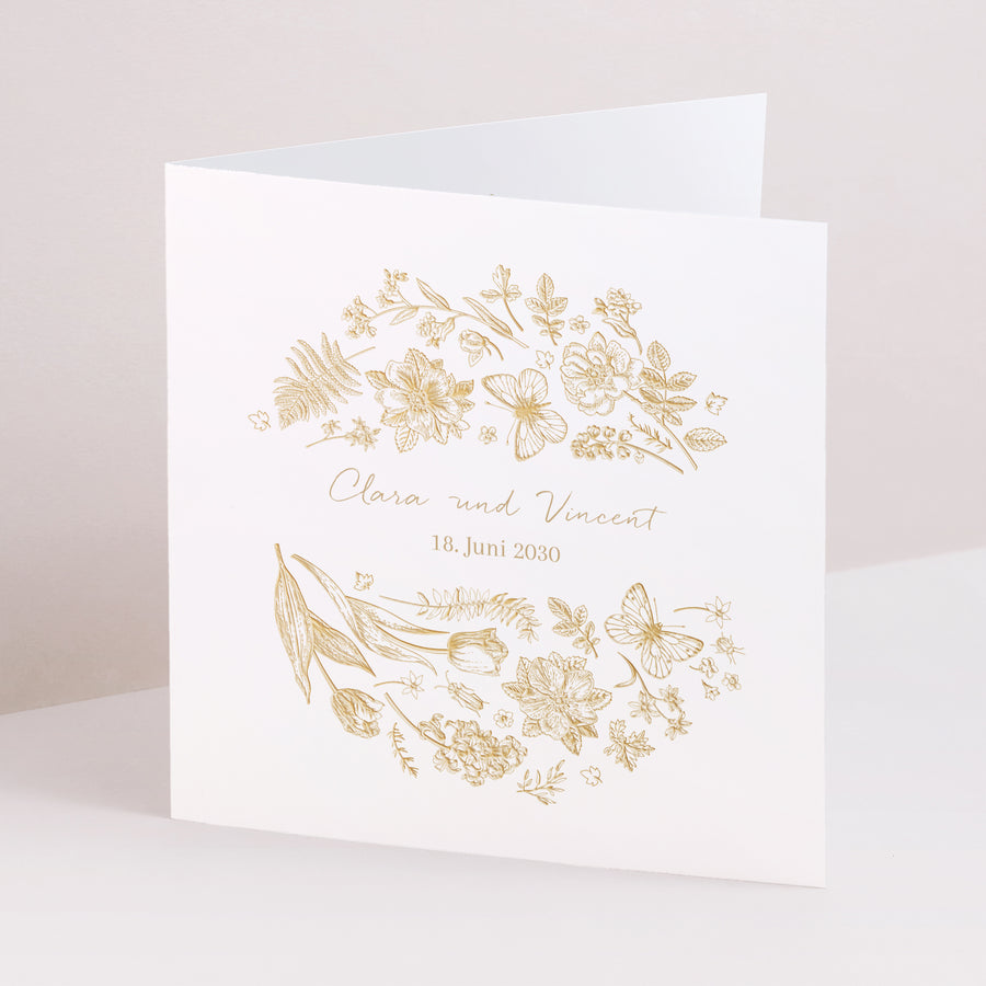 Hochzeitseinladung Doppelflügelfenster Goldenes Herbarium foto