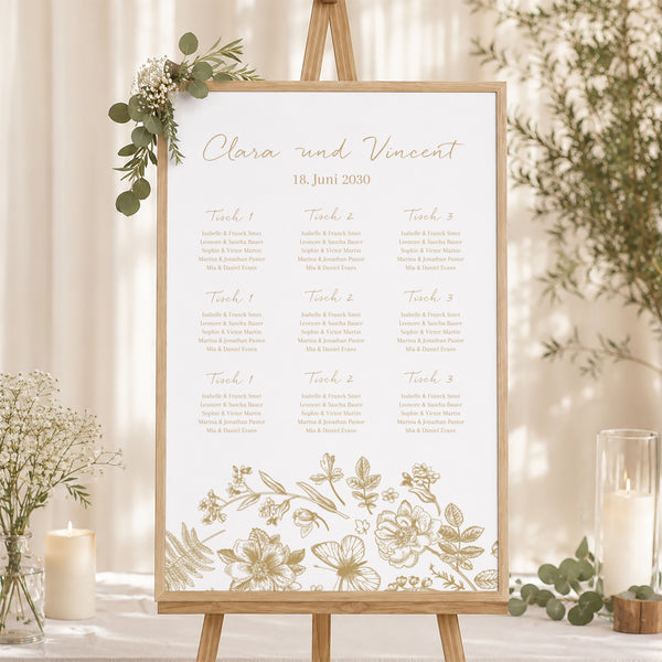 Sitzplan Hochzeit Porträt Goldenes Herbarium foto