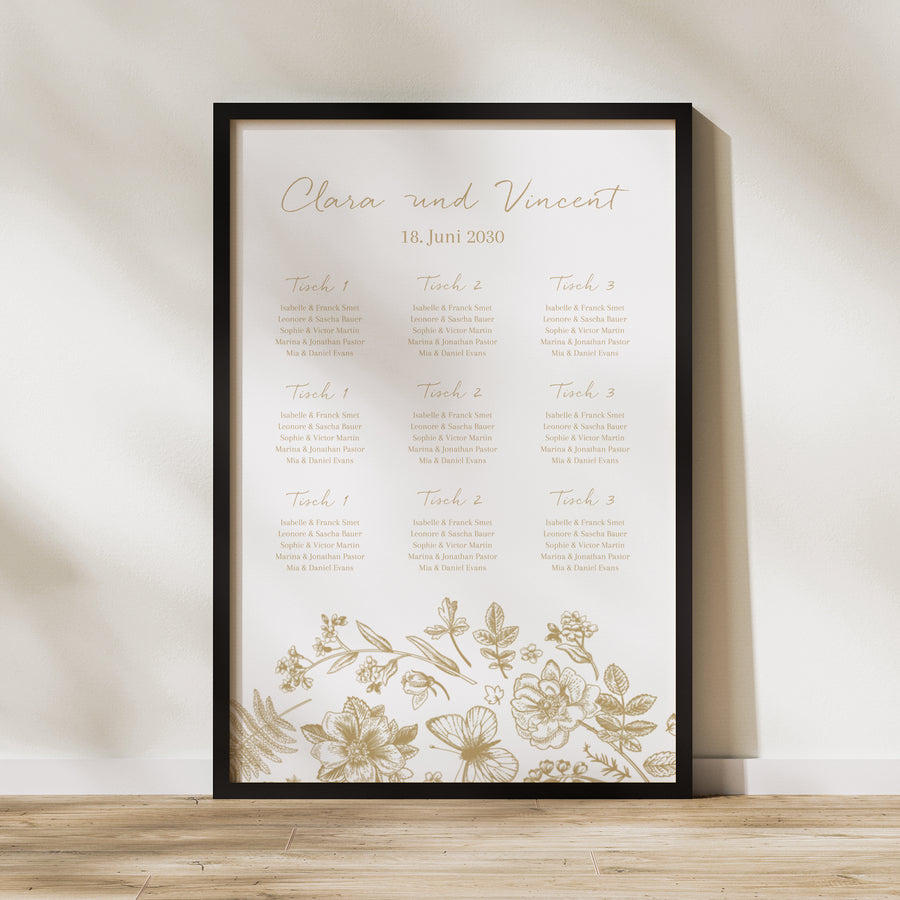 Sitzplan Hochzeit Porträt Goldenes Herbarium foto