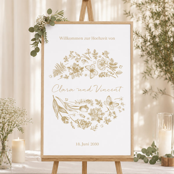 Begrüßungstafel Hochzeit Porträt 60 x 90 cm Goldenes Herbarium foto