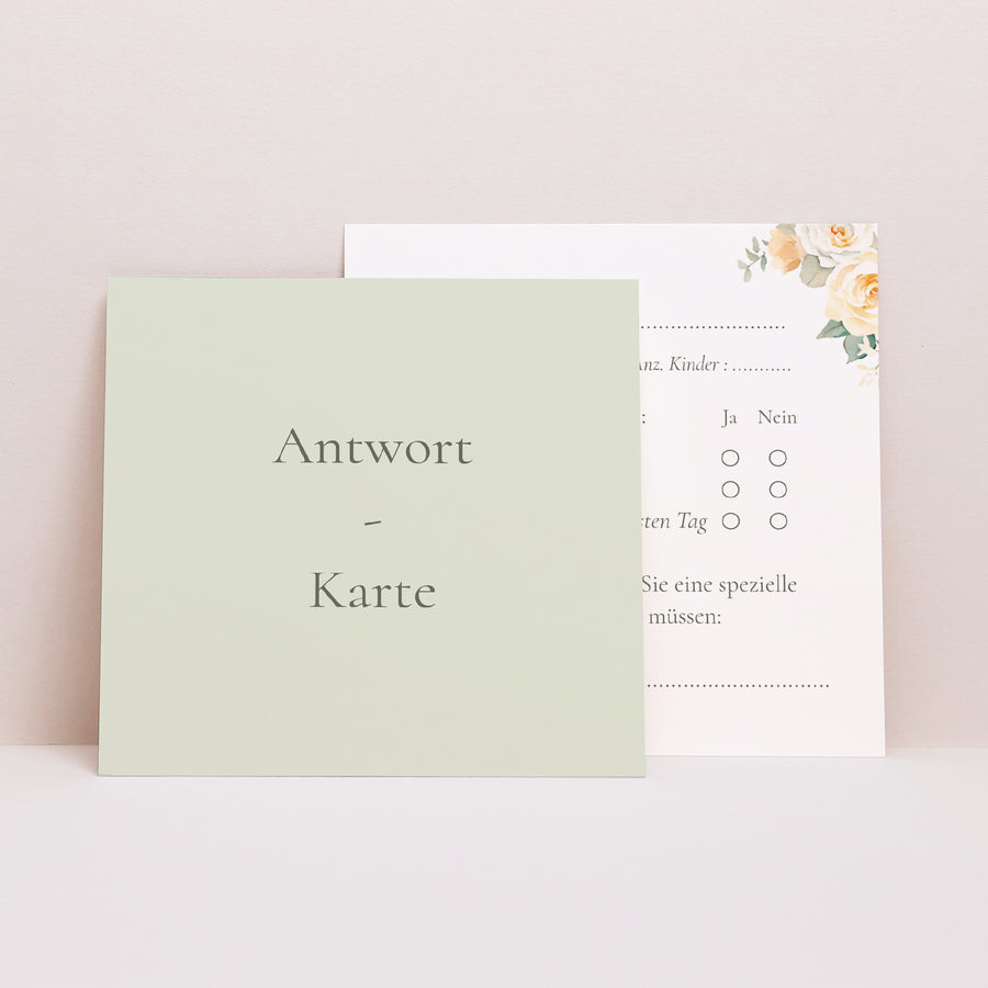 Antwortkarte Hochzeit Quadrat Romantischer Blumenstrauß foto