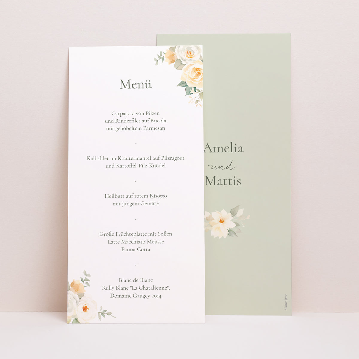 Menükarte Hochzeit Panoramatisches Porträt Romantischer Blumenstrauß foto