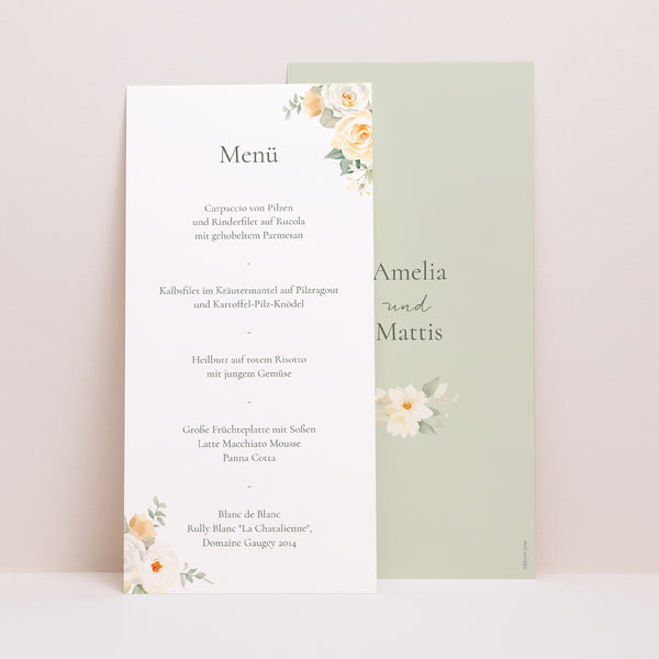 Menükarte Hochzeit Panoramatisches Porträt Romantischer Blumenstrauß foto