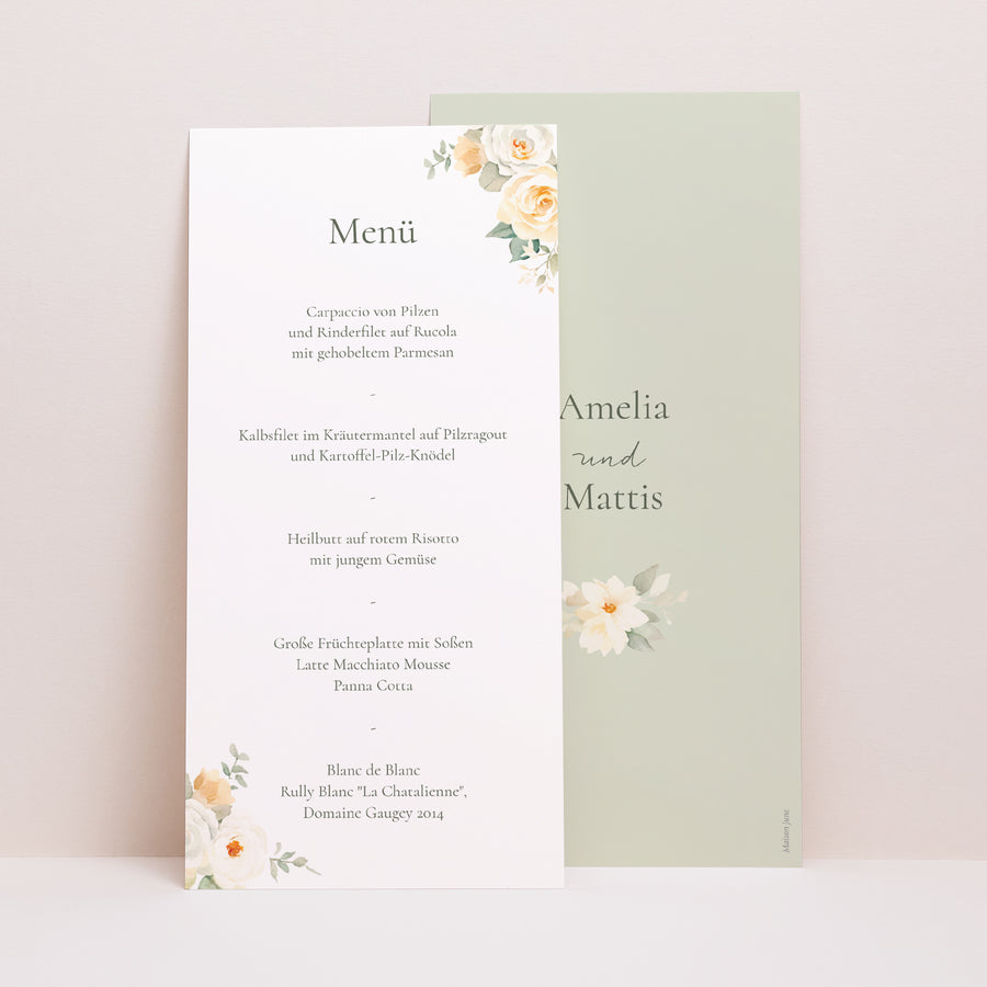 Menükarte Hochzeit Panoramatisches Porträt Romantischer Blumenstrauß foto