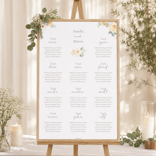 Sitzplan Hochzeit Porträt Romantischer Blumenstrauß foto