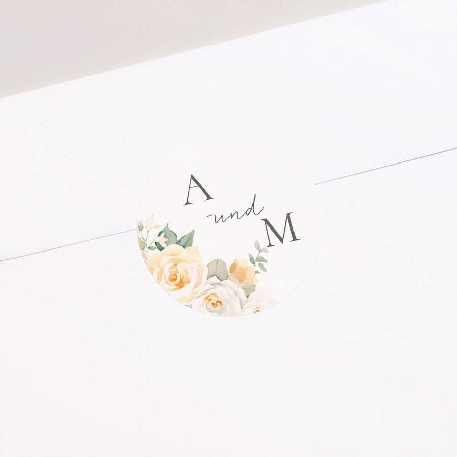 Sticker Hochzeit Rund Romantischer Blumenstrauß foto