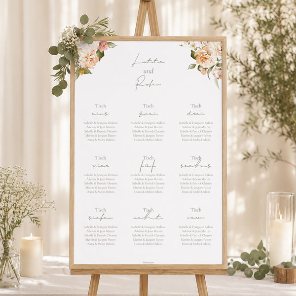 Sitzplan Hochzeit Porträt Pfirsichblüten foto