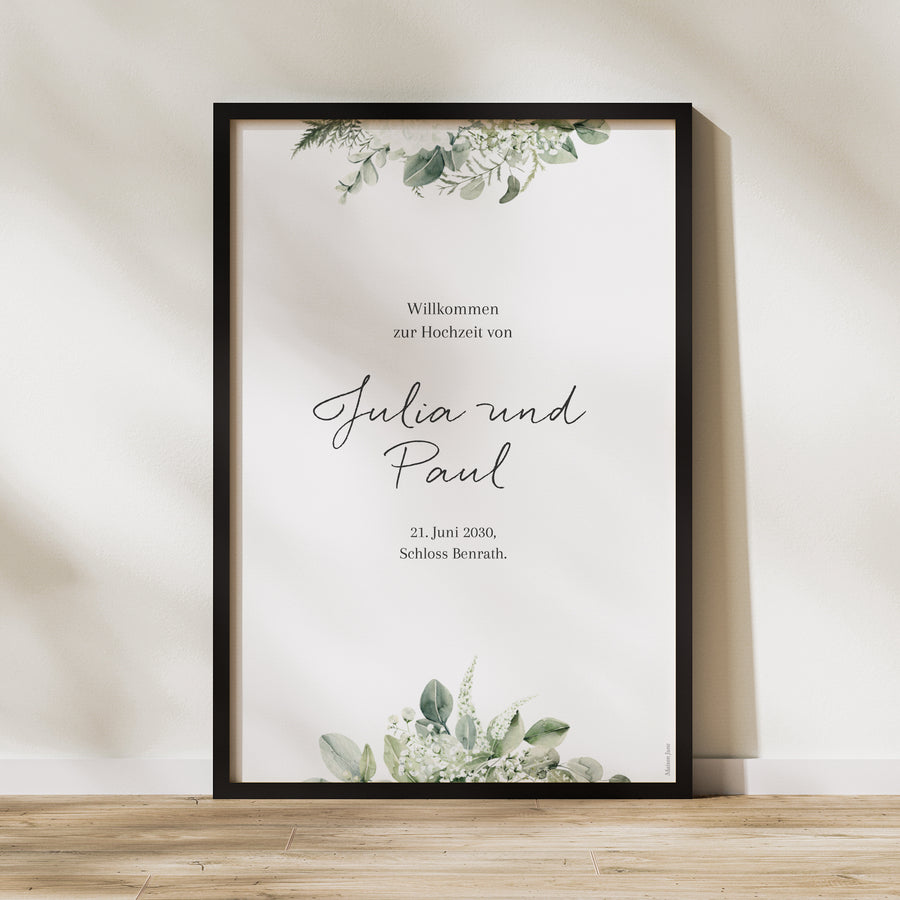 Begrüßungstafel Hochzeit Porträt 60 x 90 cm Natürlich Romantisch foto
