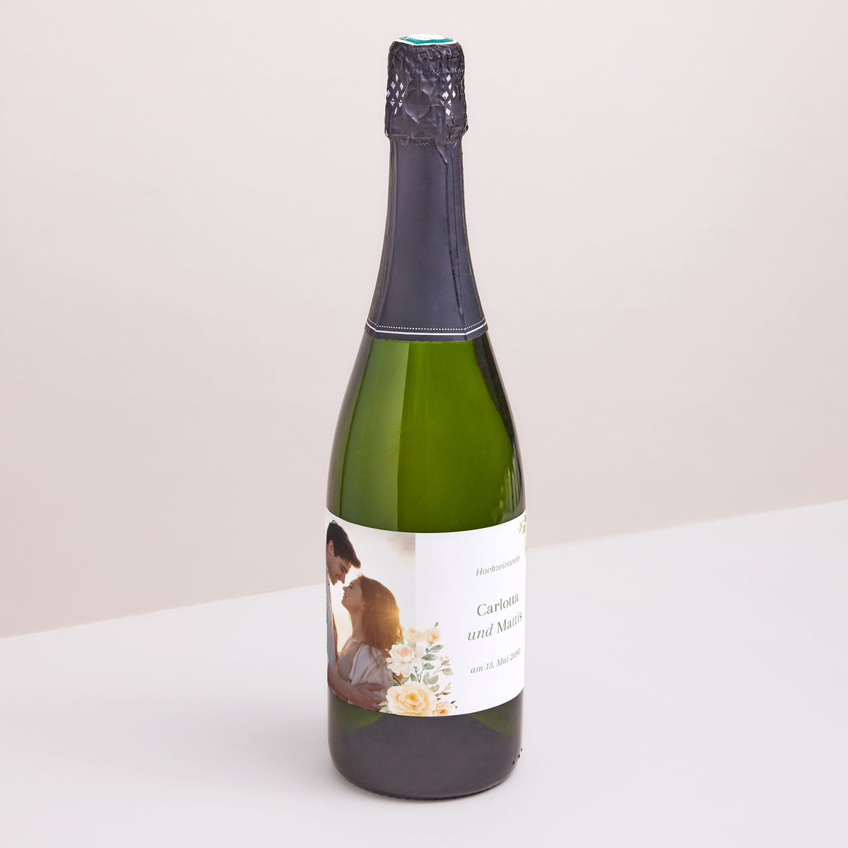 Flaschenetikett Hochzeit Landschaft foto