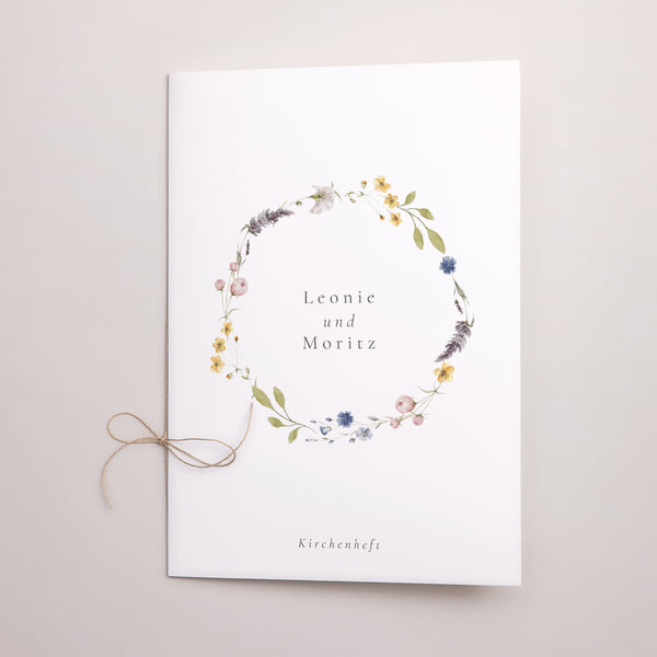 Kirchenheft Hochzeit Doppelflügel Ländlicher Blumenkranz foto