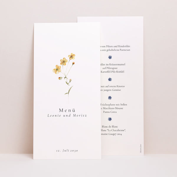 Menükarte Hochzeit Panoramatisches Porträt Ländlicher Blumenkranz foto
