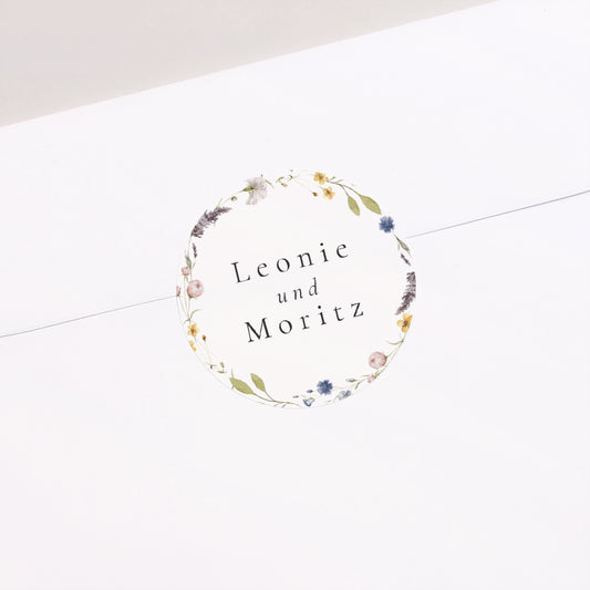 Sticker Hochzeit Rund Ländlicher Blumenkranz foto