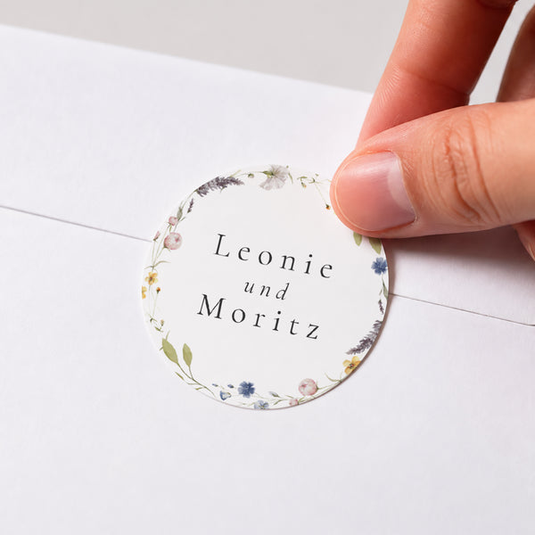 Sticker Hochzeit Rund Ländlicher Blumenkranz foto