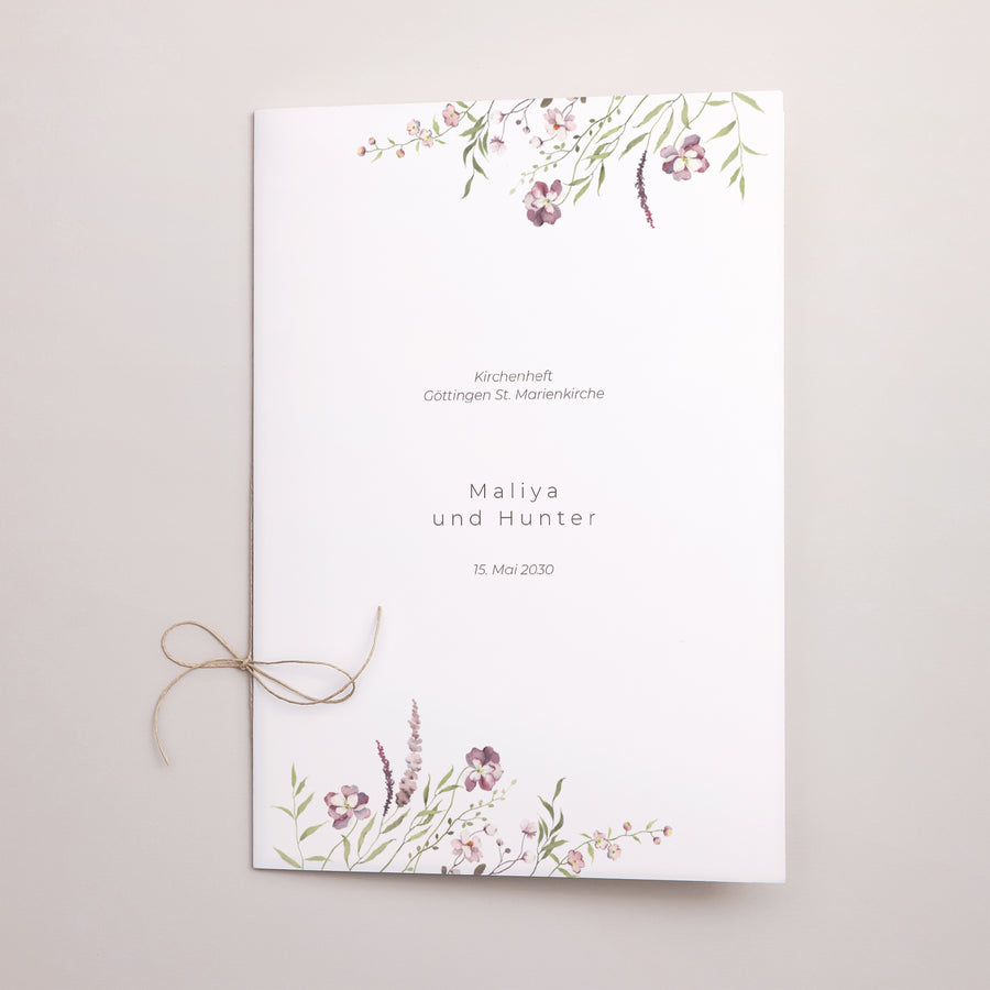 Kirchenheft Hochzeit Doppelflügel Kleine lila Blumen foto