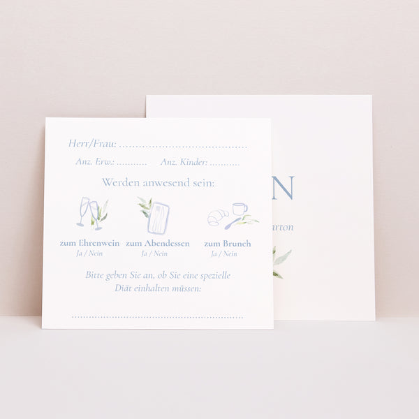 Antwortkarte Hochzeit Quadrat Vintage Emblem foto
