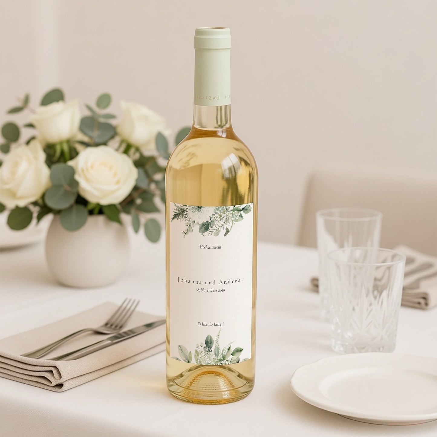 Flaschenetikett Hochzeit Porträt Pflanzliche Einrahmung foto N° 2