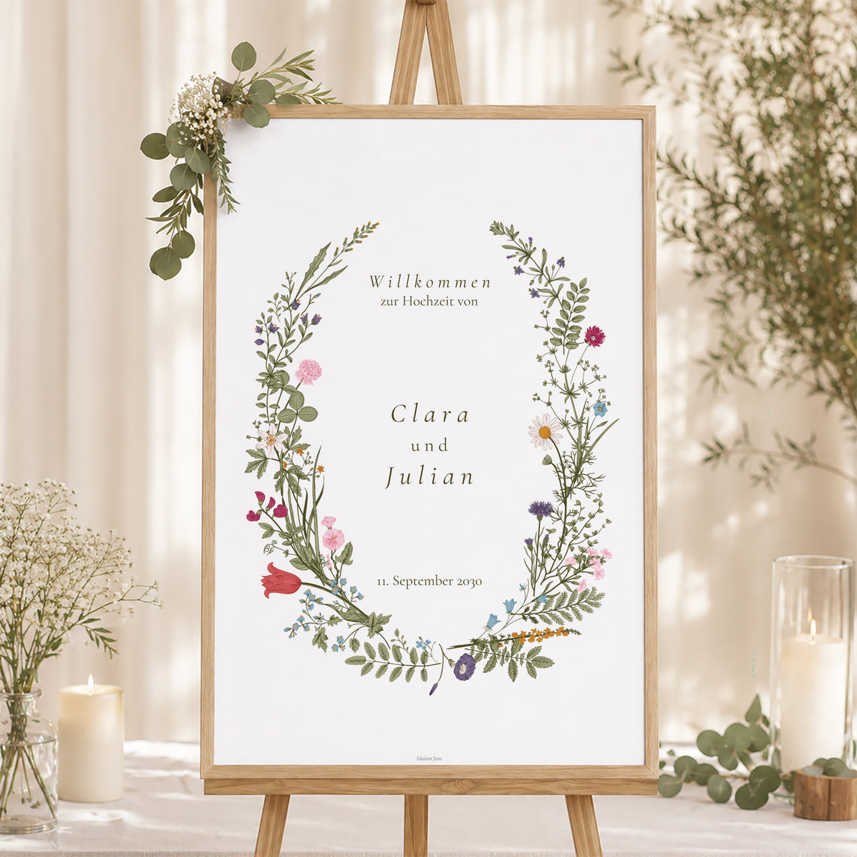 Begrüßungstafel Hochzeit Porträt 60 x 90 cm Vintage Krone foto N° 1
