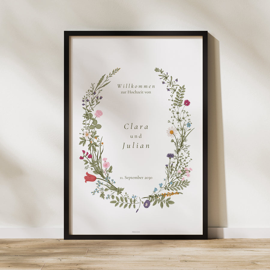 Begrüßungstafel Hochzeit Porträt 60 x 90 cm Vintage Krone foto