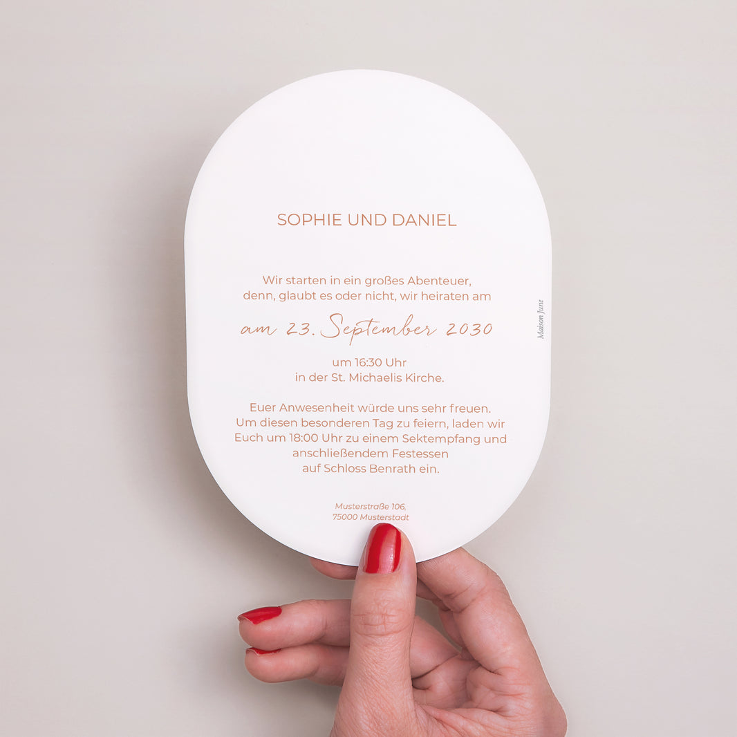 Einladungskarte Hochzeit oval Typo terracotta foto N° 2