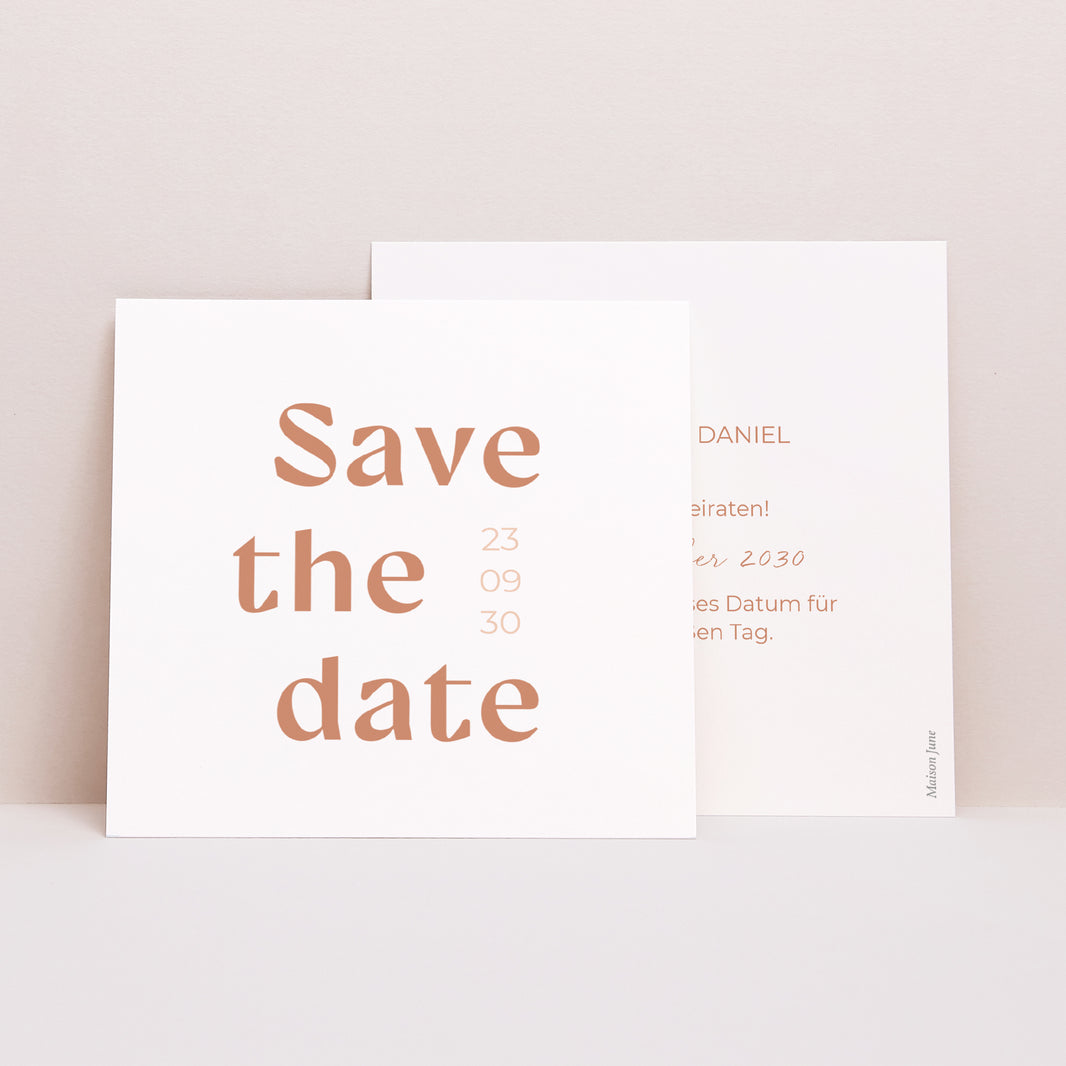 Save the date Karte Hochzeit Quadrat Typo terracotta foto N° 1