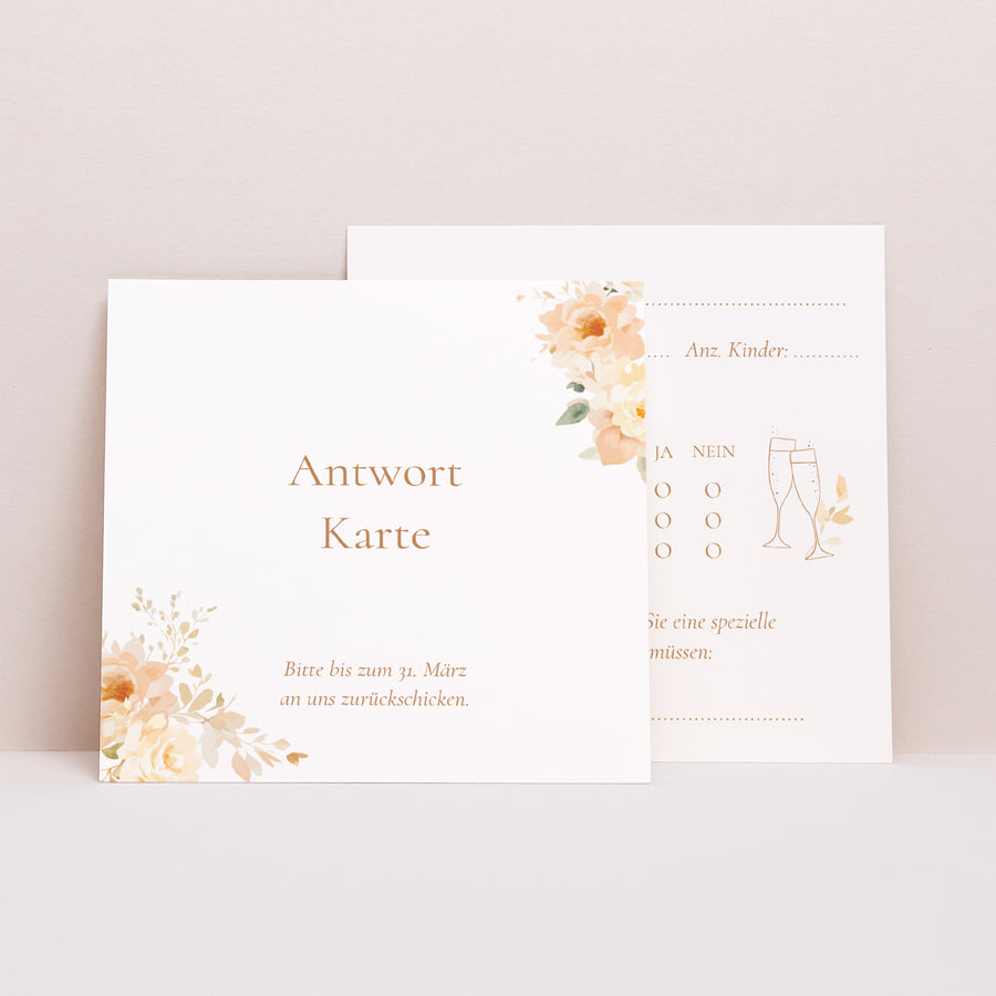 Antwortkarte Hochzeit Quadrat Blumiges Täschchen foto