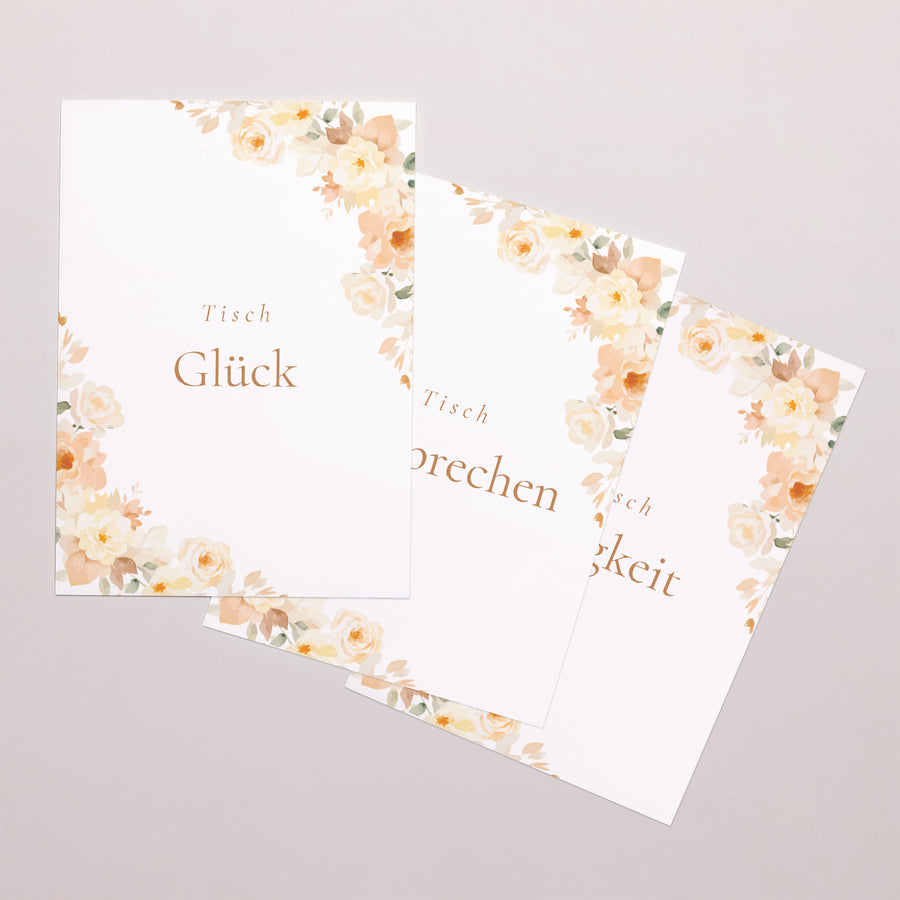 Tischnummern Hochzeit Rechteck Blumiges Täschchen foto