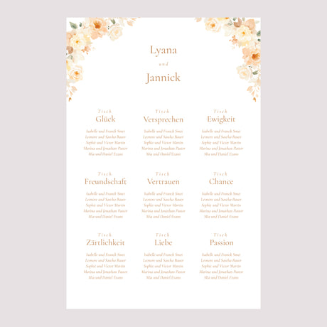 Sitzplan Hochzeit Porträt Blumiges Täschchen