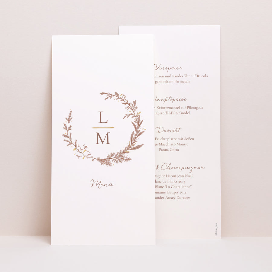 Menükarte Hochzeit Panoramatisches Porträt foto