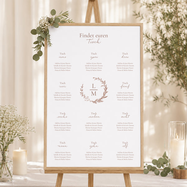 Sitzplan Hochzeit Porträt Elegante vergoldete Krone foto