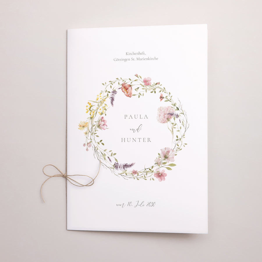 Kirchenheft Hochzeit Doppelflügel Blumenkranz foto