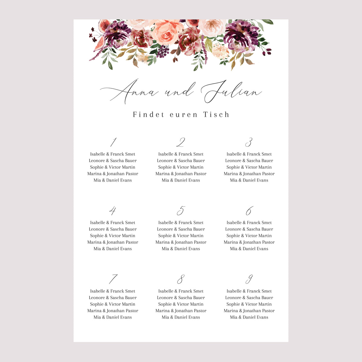 Sitzplan Hochzeit Porträt 60 x 90 cm Caudélie foto N° 2