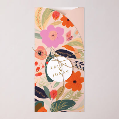 Hochzeitseinladung Tasche, 2 Karten, runden Etikett Reigen von Blumen foto N° 1