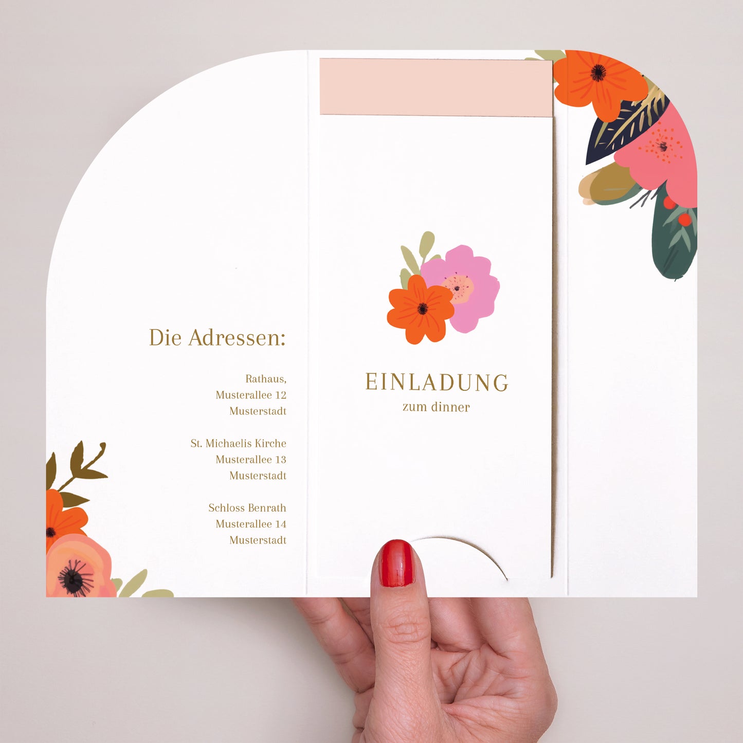 Hochzeitseinladung Tasche, 2 Karten, runden Etikett Reigen von Blumen foto N° 2