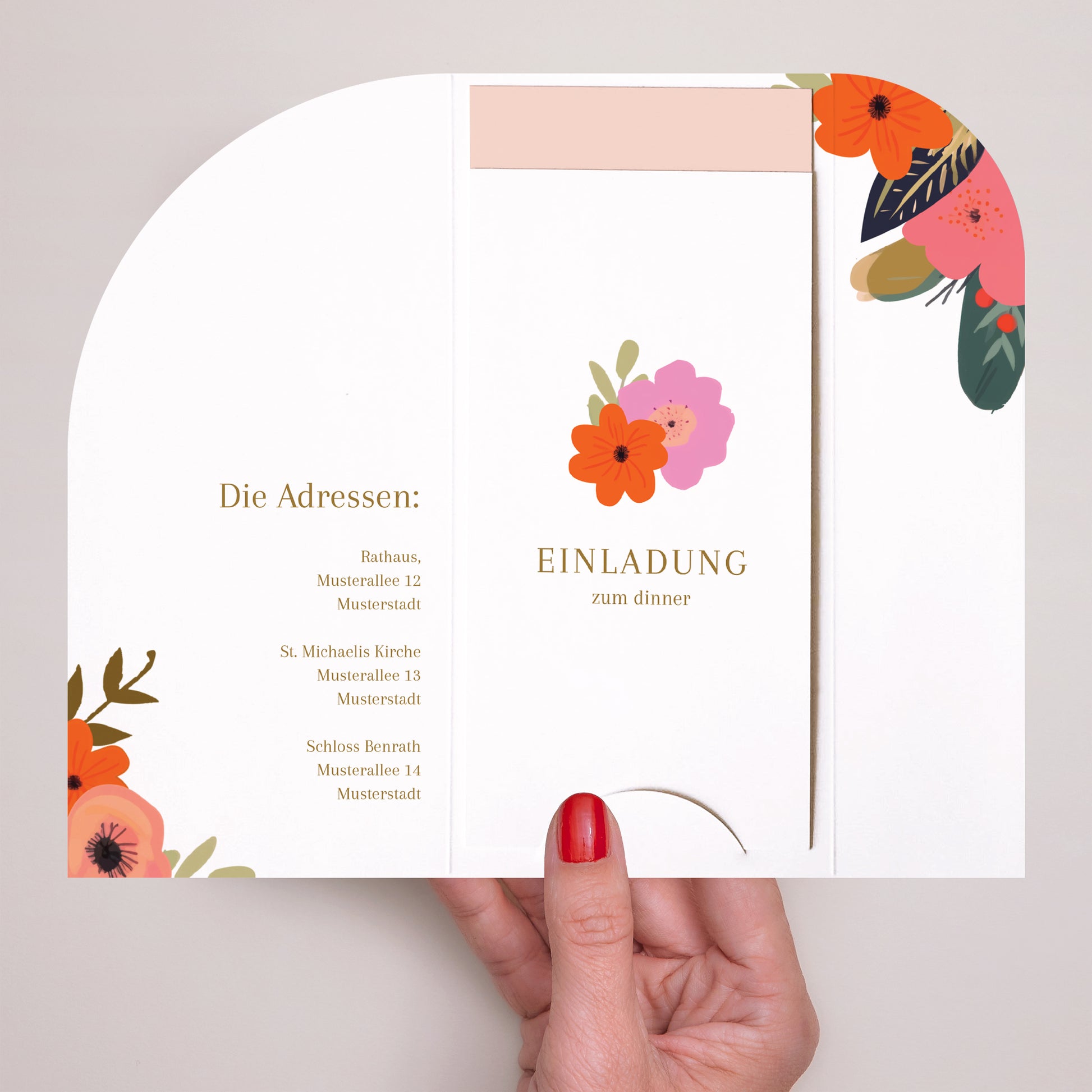 Hochzeitseinladung Tasche, 2 Karten, runden Etikett Reigen von Blumen foto N° 2