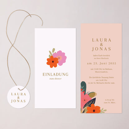 Hochzeitseinladung Tasche, 2 Karten, runden Etikett Reigen von Blumen foto N° 3