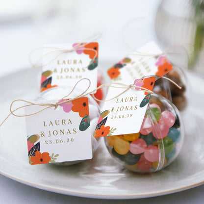 Geschenkbox Hochzeit Kugel mit quadratischem Etikett Reigen von Blumen foto N° 2