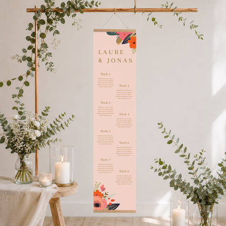 Sitzplan Hochzeit Holzstütze Blumenkarussell