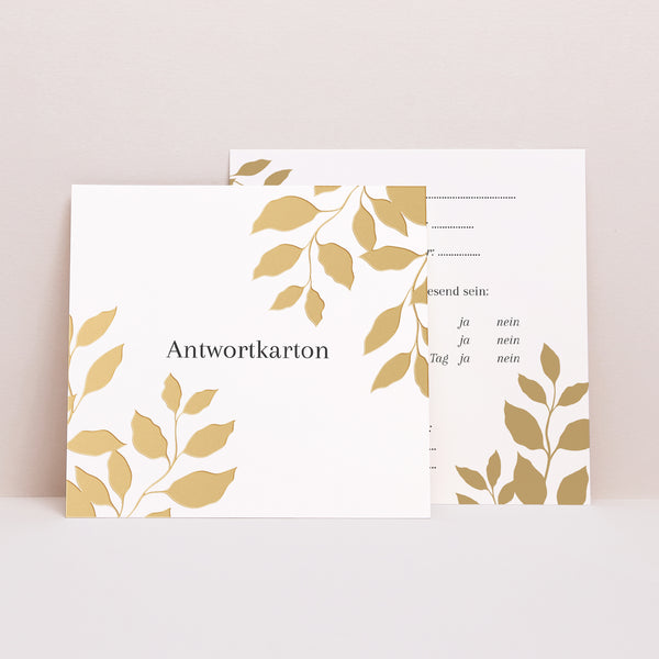 Antwortkarte Hochzeit Quadrat goldenes Laub foto